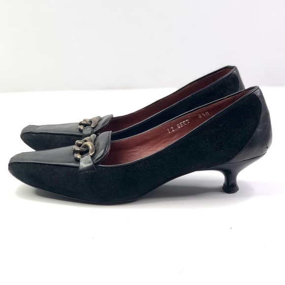 VINTAGE Donald. J. Pliner 12 GEES kitten heels brass chain suede and leather 8.5 - Picture 4 of 11